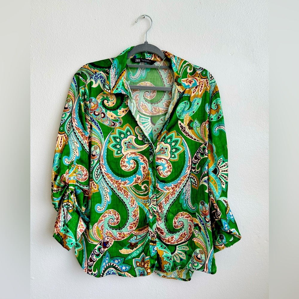 Zara; Button Down Shirt Silk